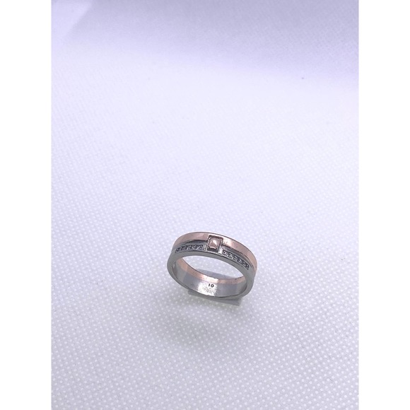 Size 9 Silver Yellow Gold Imitation Diamond Cubic Zirconia CZ Wedding Band Ring - Picture 4 of 9